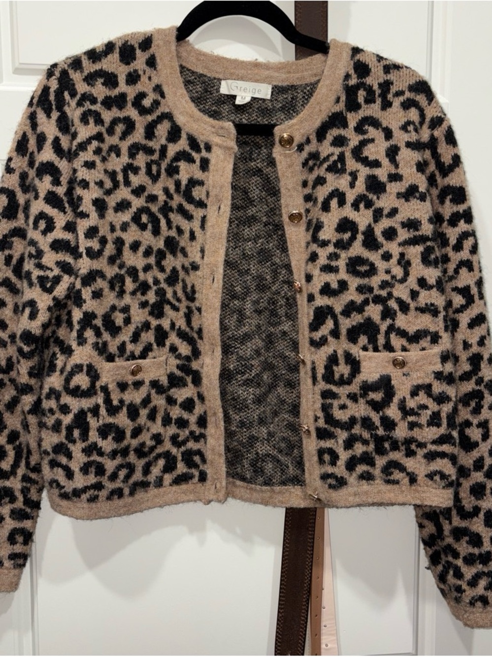 Greige Leopard Print Cardigan Jacket - Taupe & Black